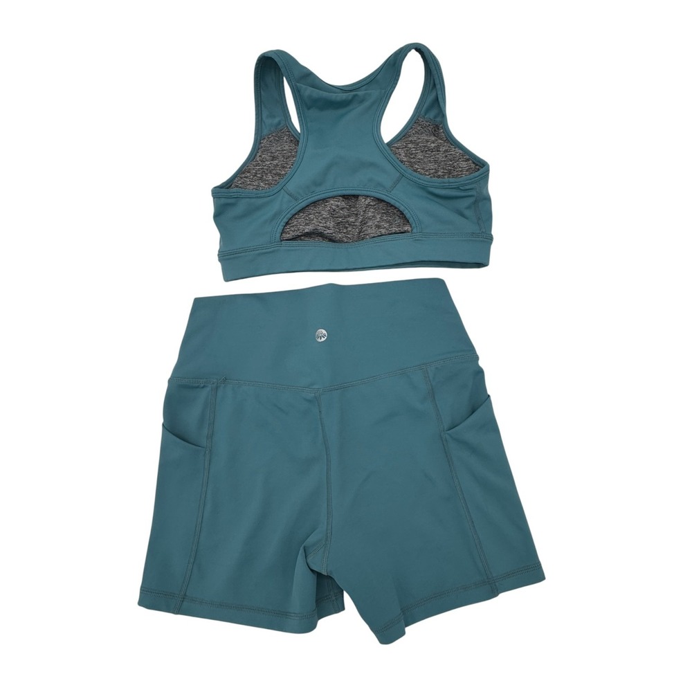 Senita Athletics Teal Sports Bra Shorts Set Womens Small Workout Yoga Gym Pocket - Picture 2 of 12